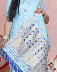 Elegant Semi Paat Sky Blue Silk Saree with Rich Woven Pallu & Tassels