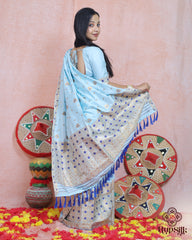 Elegant Semi Paat Sky Blue Silk Saree with Rich Woven Pallu & Tassels