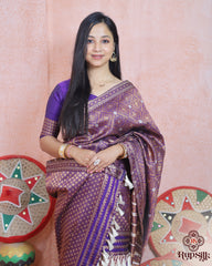 Royal Purple Semi Paat Silk Saree with Intricate All-Over Woven Design