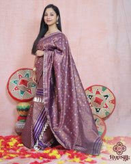 Royal Purple Semi Paat Silk Saree with Intricate All-Over Woven Design