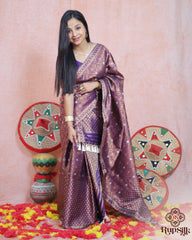 Royal Purple Semi Paat Silk Saree with Intricate All-Over Woven Design