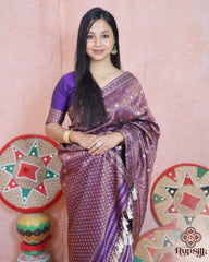 Royal Purple Semi Paat Silk Saree with Intricate All-Over Woven Design