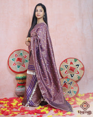 Royal Purple Semi Paat Silk Saree with Intricate All-Over Woven Design