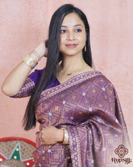 Royal Purple Semi Paat Silk Saree with Intricate All-Over Woven Design