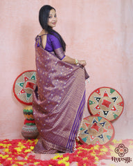 Royal Purple Semi Paat Silk Saree with Intricate All-Over Woven Design