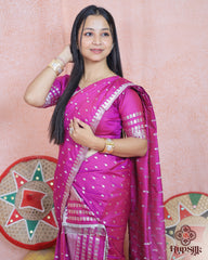 Royal Magenta Semi Paat Silk Saree with Silver Zari Detailing