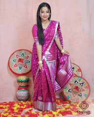 Royal Magenta Semi Paat Silk Saree with Silver Zari Detailing