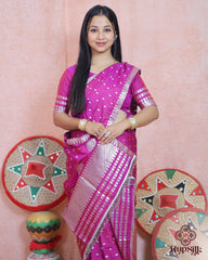 Royal Magenta Semi Paat Silk Saree with Silver Zari Detailing