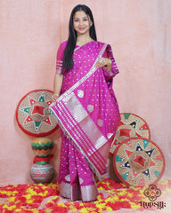 Royal Magenta Semi Paat Silk Saree with Silver Zari Detailing
