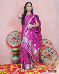 Royal Magenta Semi Paat Silk Saree with Silver Zari Detailing