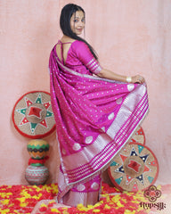 Royal Magenta Semi Paat Silk Saree with Silver Zari Detailing