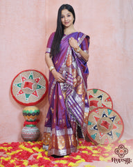 Elegant Semi Paat Silk Saree with Rich Purple Woven Border