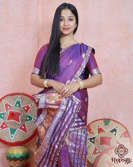 Elegant Semi Paat Silk Saree with Rich Purple Woven Border