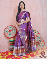 Elegant Semi Paat Silk Saree with Rich Purple Woven Border