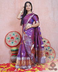 Elegant Semi Paat Silk Saree with Rich Purple Woven Border