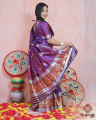 Elegant Semi Paat Silk Saree with Rich Purple Woven Border