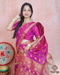 Royal Magenta Semi Paat Silk Saree with Rich Zari Woven Border