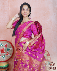 Royal Magenta Banarsi Semi Paat Mekhla Sador with Rich Golden Guna
