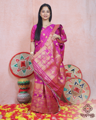 Royal Magenta Banarsi Semi Paat Mekhla Sador with Rich Golden Guna
