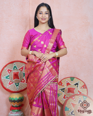 Royal Magenta Banarsi Semi Paat Mekhla Sador with Rich Golden Guna
