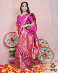 Royal Magenta Banarsi Semi Paat Mekhla Sador with Rich Golden Guna