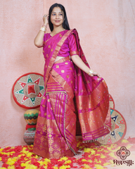 Royal Magenta Banarsi Semi Paat Mekhla Sador with Rich Golden Guna