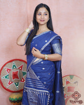 Royal Blue Kesa Cotton Saree with Intricate Woven Motifs & Border