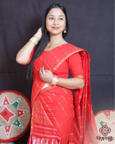 Vibrant Red Kesa Cotton Saree with Traditional Woven Pallu & Tassel Detailing