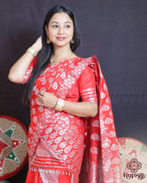 Radiant Red Semi Paat Silk Saree with Intricate Woven Motifs