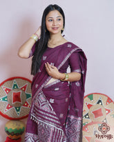 Royal Purple Kesa Cotton Saree with Intricate Traditional Weaving