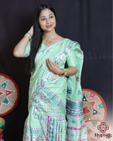 Elegant Semi Paat Silk Saree in Mint Green with Multicolor Woven Design