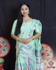 Elegant Semi Paat Silk Saree in Mint Green with Multicolor Woven Design