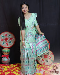 Elegant Semi Paat Silk Saree in Mint Green with Multicolor Woven Design