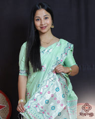 Elegant Semi Paat Silk Saree in Mint Green with Multicolor Woven Design