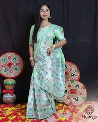 Elegant Semi Paat Silk Saree in Mint Green with Multicolor Woven Design