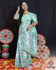Elegant Semi Paat Silk Saree in Mint Green with Multicolor Woven Design