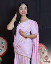 Soft Pink Kesa Cotton Saree with Subtle Woven Border