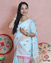 Sky Blue Kesa Cotton Saree with Elegant Woven Border & Traditional Motifs