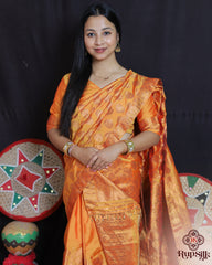 Royal Orange Semi Paat Silk Saree with Rich Woven Motifs