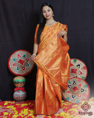 Royal Orange Semi Paat Silk Saree with Rich Woven Motifs
