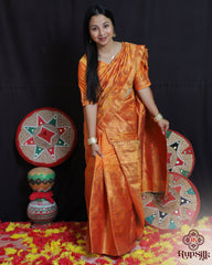 Royal Orange Semi Paat Silk Saree with Rich Woven Motifs