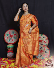 Royal Orange Semi Paat Silk Saree with Rich Woven Motifs