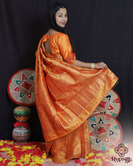 Royal Orange Semi Paat Silk Saree with Rich Woven Motifs