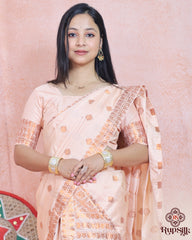 Elegant Peach Semi Paat Silk Saree with Traditional Woven Border
