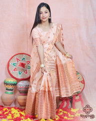 Elegant Peach Semi Paat Silk Saree with Traditional Woven Border
