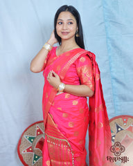 Royal Rani Pink Semi Paat Silk Saree with Rich Gold Zari Weaving