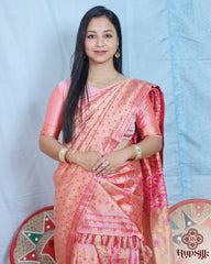 Elegant Semi Paat Silk Saree in Peach Pink with Rich Woven Pallu