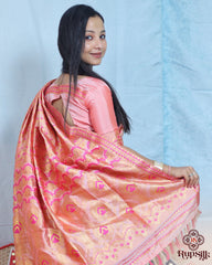 Elegant Semi Paat Silk Saree in Peach Pink with Rich Woven Pallu
