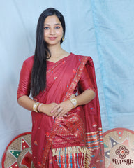 Regal Red Semi Paat Silk Saree with Multicolor Woven Border