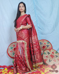 Regal Red Semi Paat Silk Saree with Multicolor Woven Border